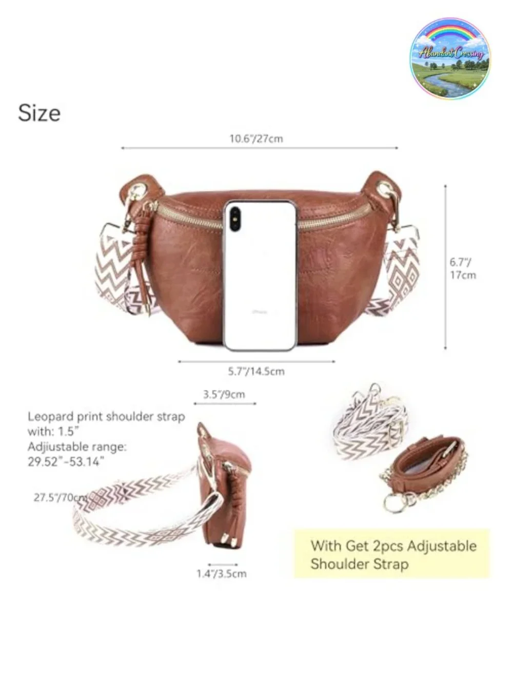 PU Leather Fanny Pack Waist Bag Crossbody Purse with 2 Adjustable Straps